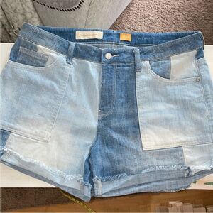 Anthropologie Pilcro and the Letterpress Blue White Jean Shorts Patchwork Design